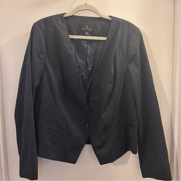 Worthington Jackets & Blazers - Worthington Navy Pinstripe Blazer Women’s XL One Button Classic Jacket